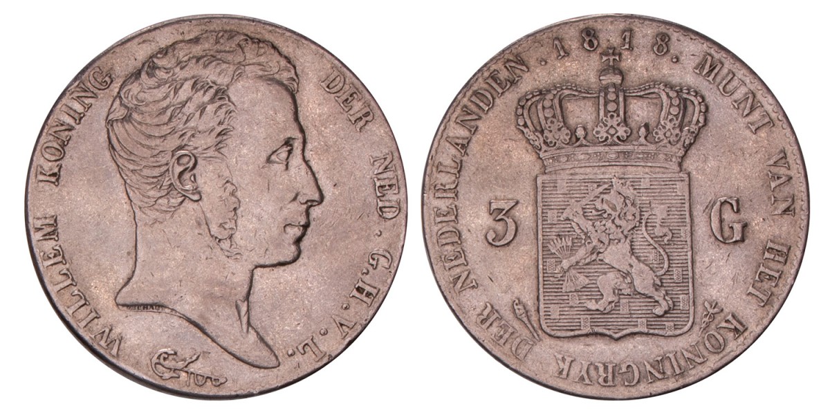 3 gulden. Willem I. 1818 U. Zeer Fraai -.