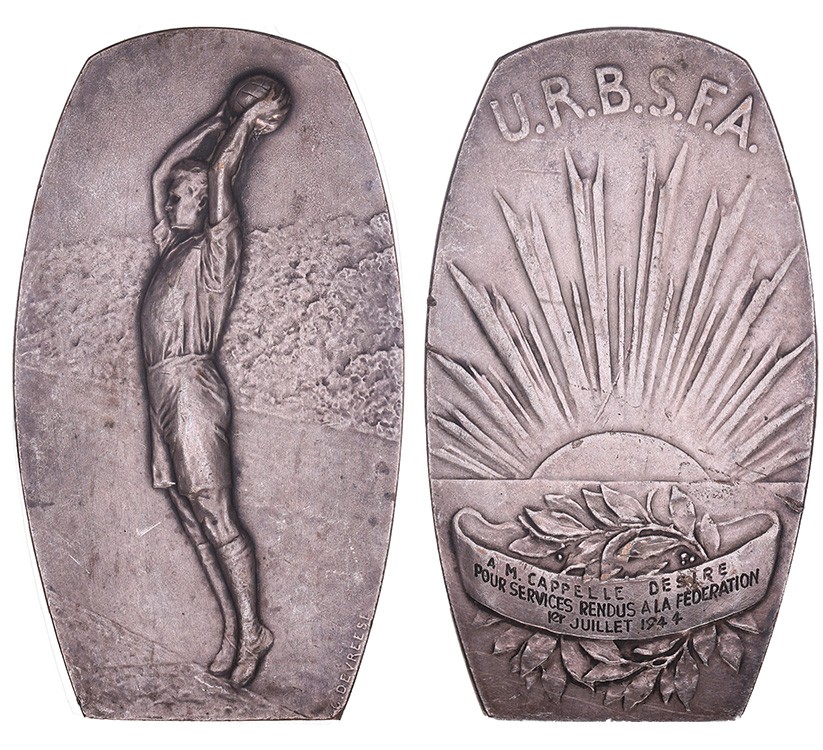 1944. Belgium. Plaque for the services  by the U.R.B.S.F.A. (Royal Belgian Football Association).