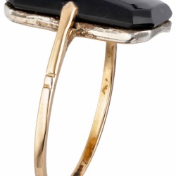 14 kt. Roségouden art deco ring bezet met ca. 0.15 ct. diamant en onyx.