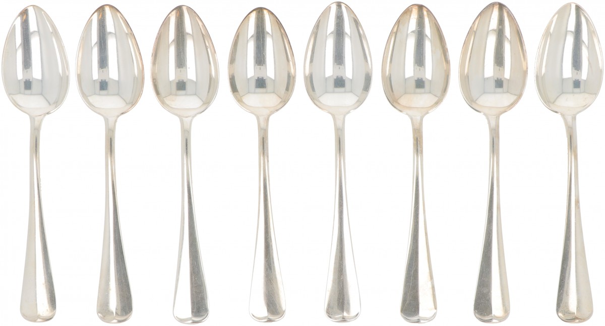 (8) delige set lepels "Haags Lofje" zilver.