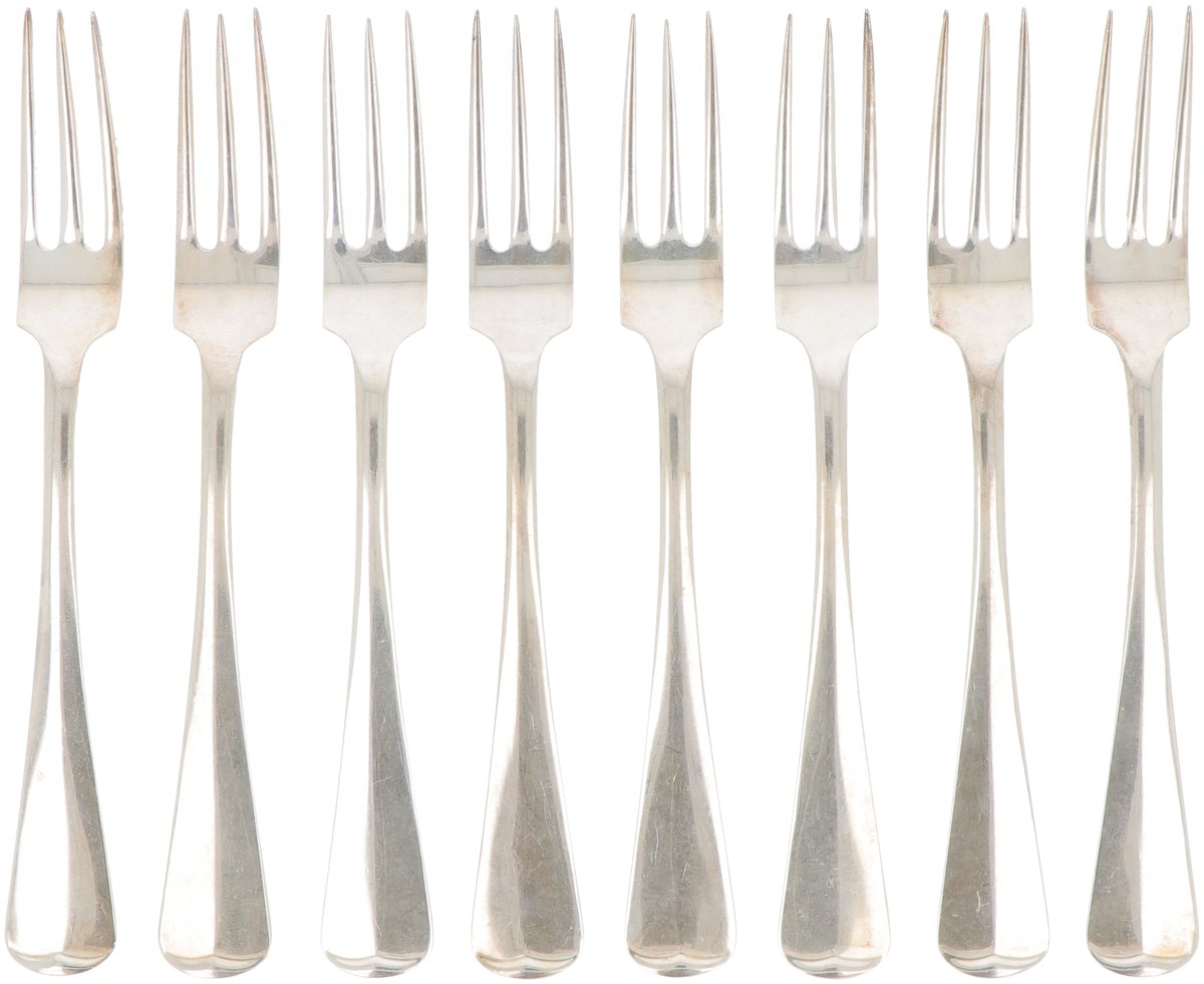 (8) delige set vorken "Haags Lofje" zilver.