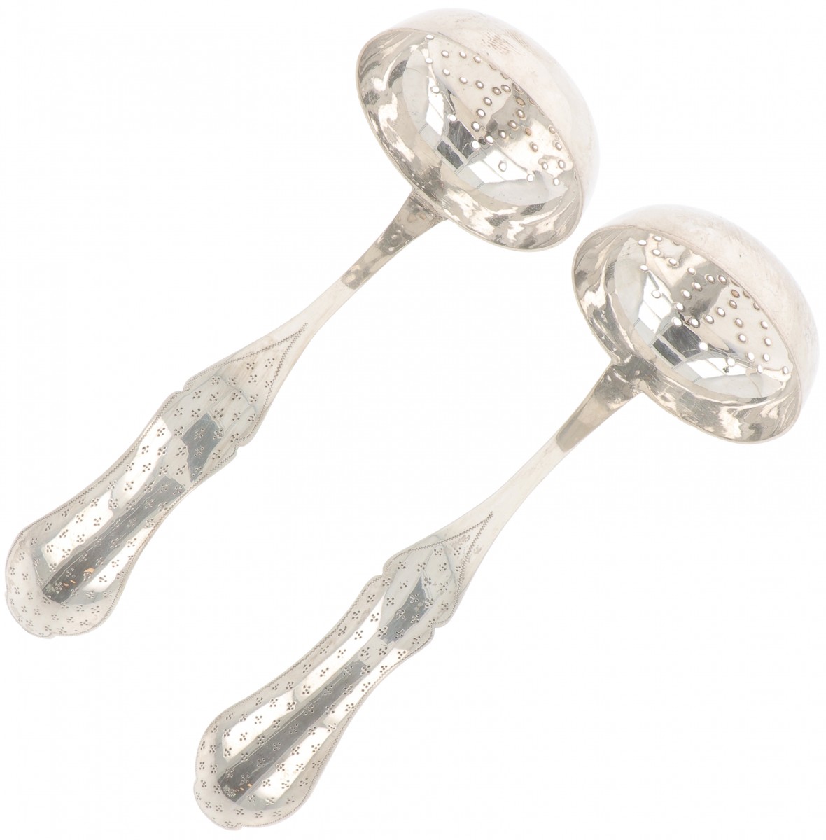 (2) delige set strooilepels zilver.
