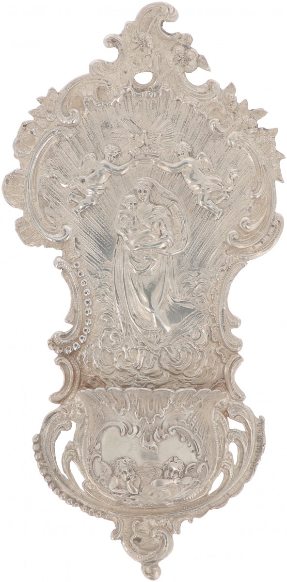 Wijwaterbakje zilver.