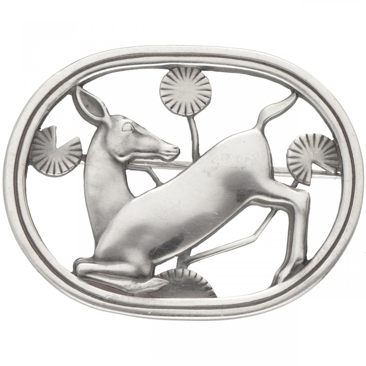 Arno Malinowski for Georg Jensen no.256 zilveren 'Kneeling Deer' broche - 925/1000.
