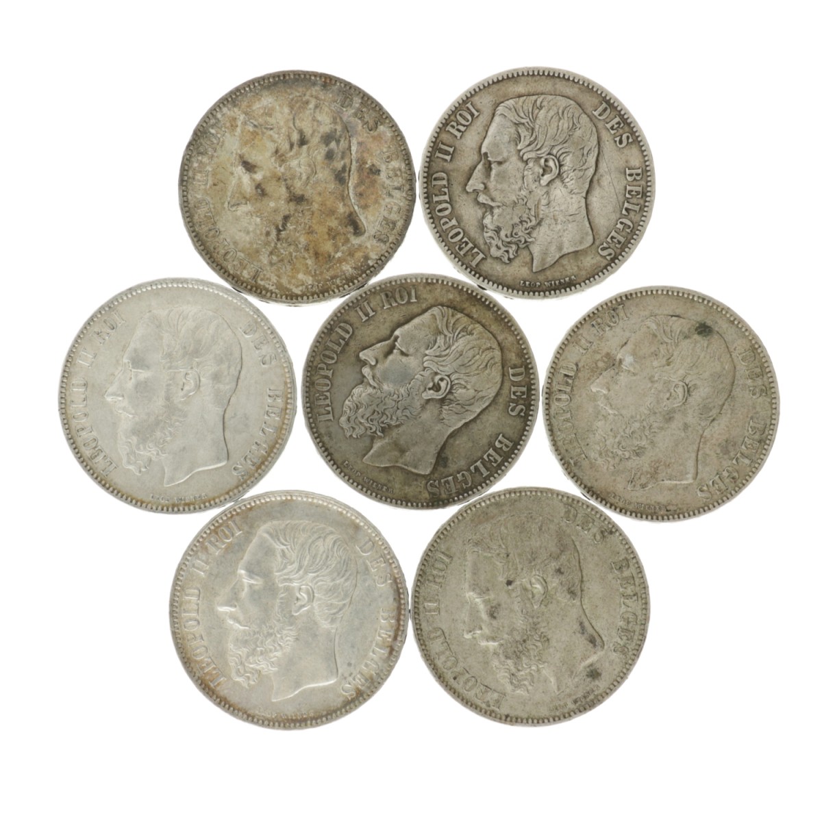 Belgium. Leopold II. Lot (7) 5 Francs. 1869 - 1875.