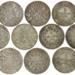 France - Belgium. Lot (10) 5 Francs. 1830 - 1874.