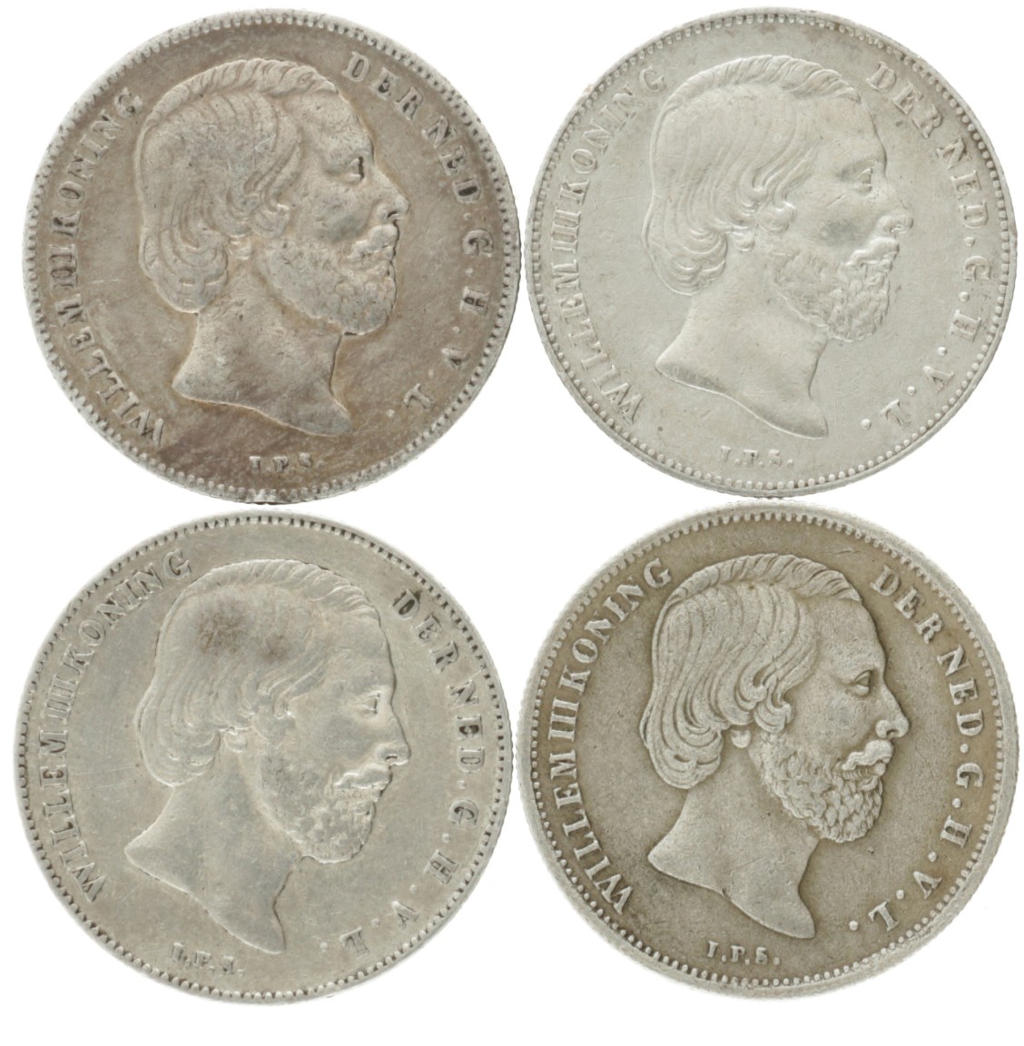 Lot (4) ½ Gulden. Willem III. 1857 - 1864. Gemiddeld Zeer Fraai.