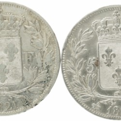 France. Louis XVIII. Lot (2) 5 Francs. 1821 - 1824.