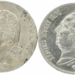France. Louis XVIII. Lot (2) 5 Francs. 1821 - 1824.
