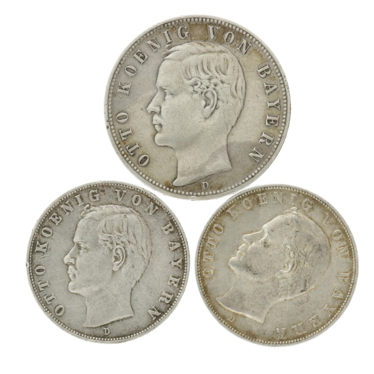 German States. Bavaria. Otto I. Lot (3) 3 - 5 Mark. 1899 - 1913.