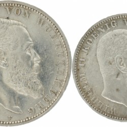 German States. Württemberg. Wilhelm II. Lot (2) 3 - 5 Mark. 1909 - 1913.