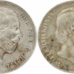 Lot (2) 1 Gulden. Willem III. 1854 - 1864. Gemiddeld Zeer Fraai.