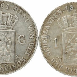 Lot (2) 1 Gulden. Willem III. 1854 - 1864. Gemiddeld Zeer Fraai.