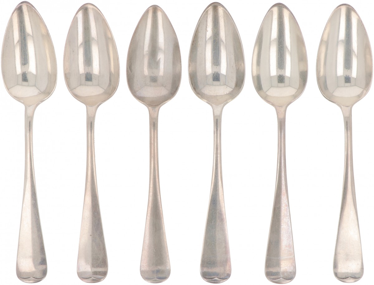 (6) delige set lepels "Haags Lofje" zilver.