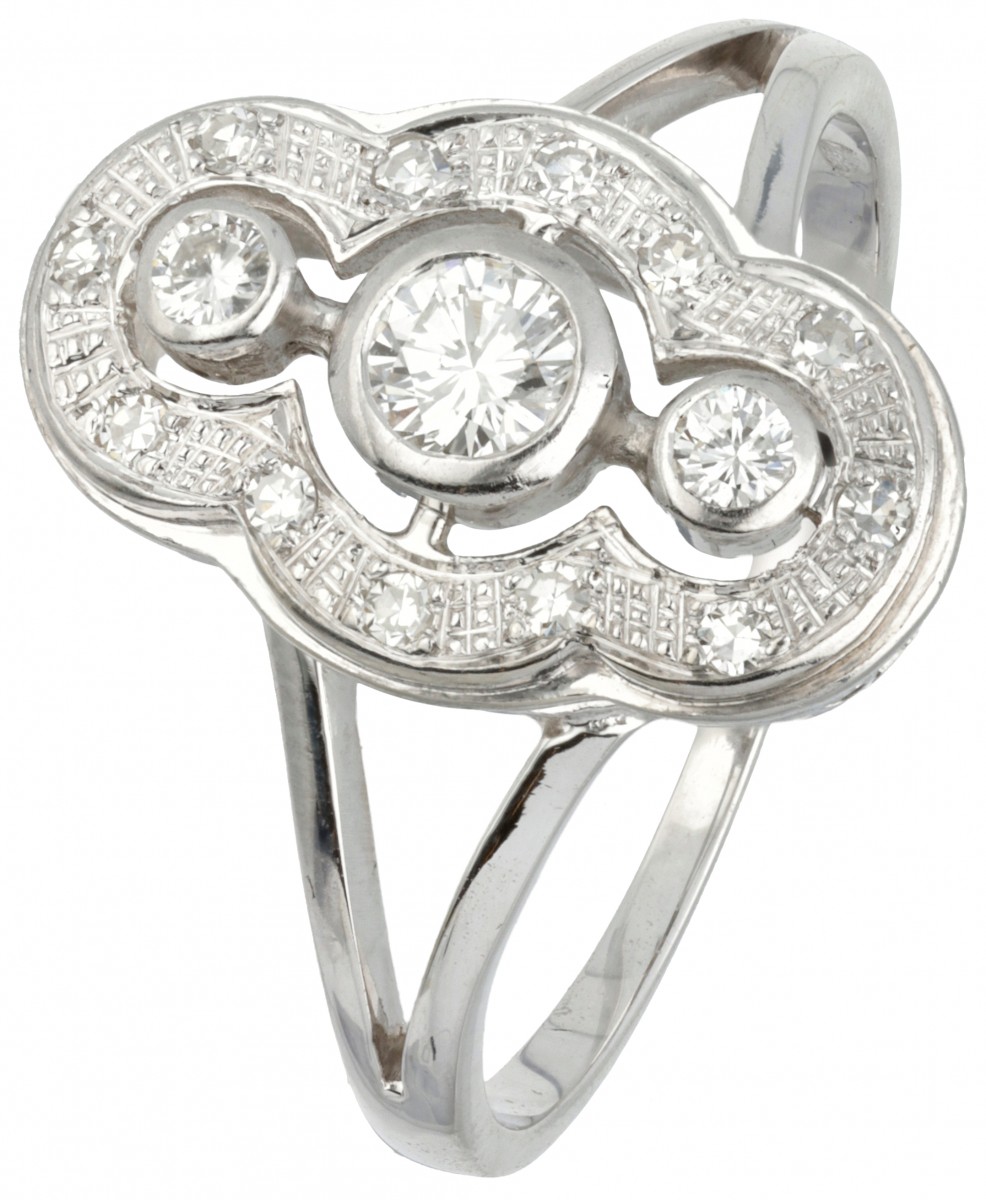 18 kt. Witgouden art deco prinsessen ring bezet met ca. 0.24 ct. diamant.