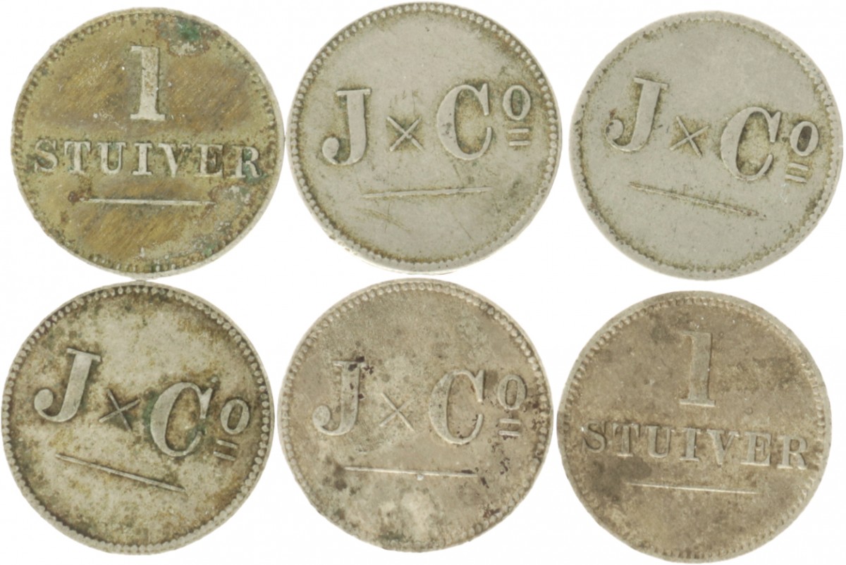 Lot (6) 1 Stuiver. Willem III. Z.J. (1874). Gemiddeld Zeer Fraai.