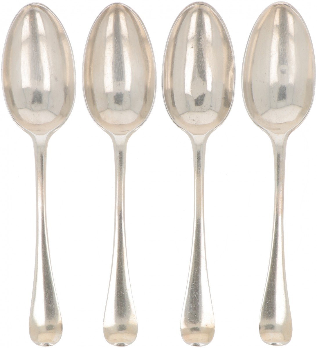 (4) delige set dinerlepels (Leiden Willem van de Goorberg 1779-1811) zilver.