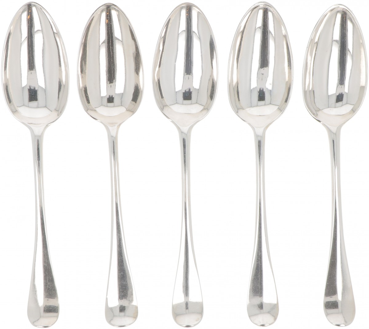 (5) delige set dinerlepels (Haarlem Jacobus van der Hoeff 1786-1807) zilver.
