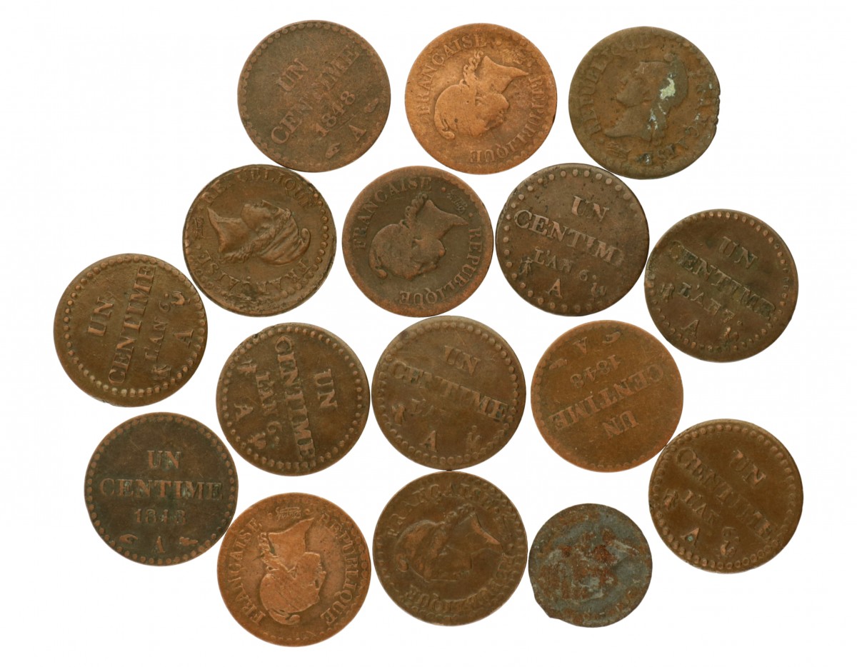 France. Lot (16) 1 Centime. 1797 - 1850. F - XF.