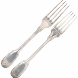 (6) delige set Christofle dinervorken model: "Chinon sterling" zilver.