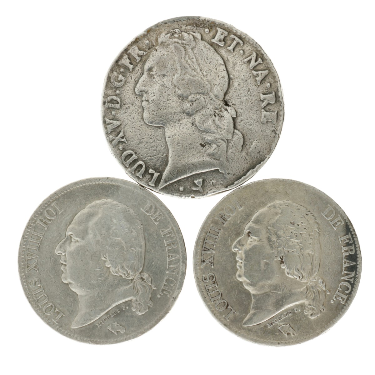 France. Lot (3) 1 Écu - 5 Francs. 1766 - 1823.