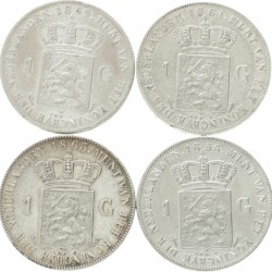Lot (4) 1 Gulden. Willem III. 1856 - 1863. Gemiddeld Zeer Fraai.