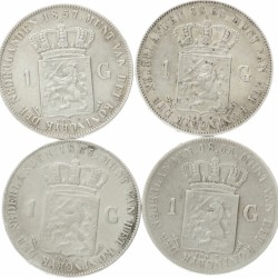 Lot (4) 1 Gulden. Willem III. 1855 - 1865. Gemiddeld Zeer Fraai.