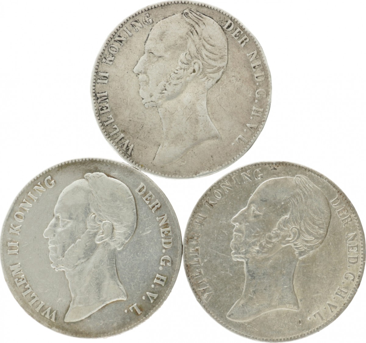 Lot (3) 2½ Gulden. Willem II. 1845 - 1846. Gemiddeld Fraai.