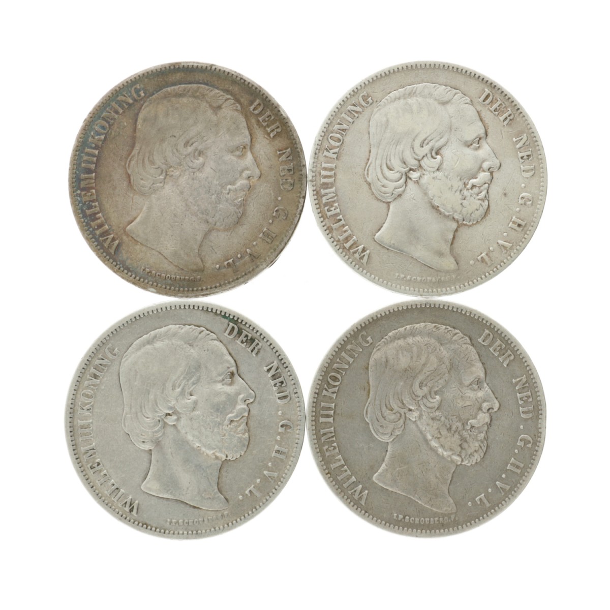 Lot (4) 2½ Gulden. Willem III. 1851 - 1854. Gemiddeld Zeer Fraai.