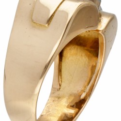 18 kt. Geelgouden en Pt 950 platina tank ring bezet met ca. 0.46 ct. diamant.
