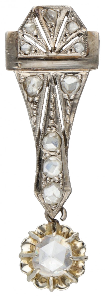 Zilveren art deco hanger bezet met roos geslepen diamanten - BWG.