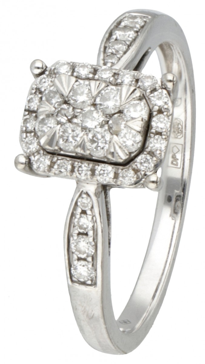 14 kt. Witgouden Diamond Point ring bezet met ca. 0.20 ct. diamant.