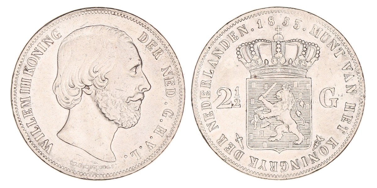 2½ Gulden. Willem III. 1853. Fraai / Zeer Fraai.