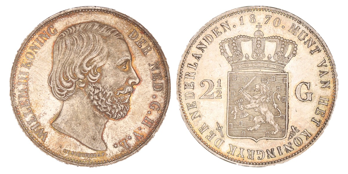 2½ Gulden. Willem III. 1870. Prachtig.