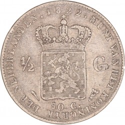 ½ Gulden. Willem I. 1822 U. Fraai / Zeer Fraai.