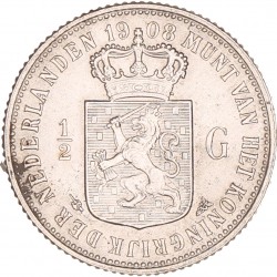 ½ Gulden. Wilhelmina. 1908. Prachtig / UNC.