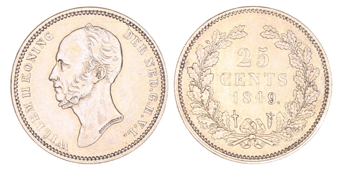 25 Cent. Willem II. 1849. Prachtig -.