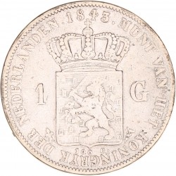 1 Gulden. Willem II. 1843. Fraai / Zeer Fraai.