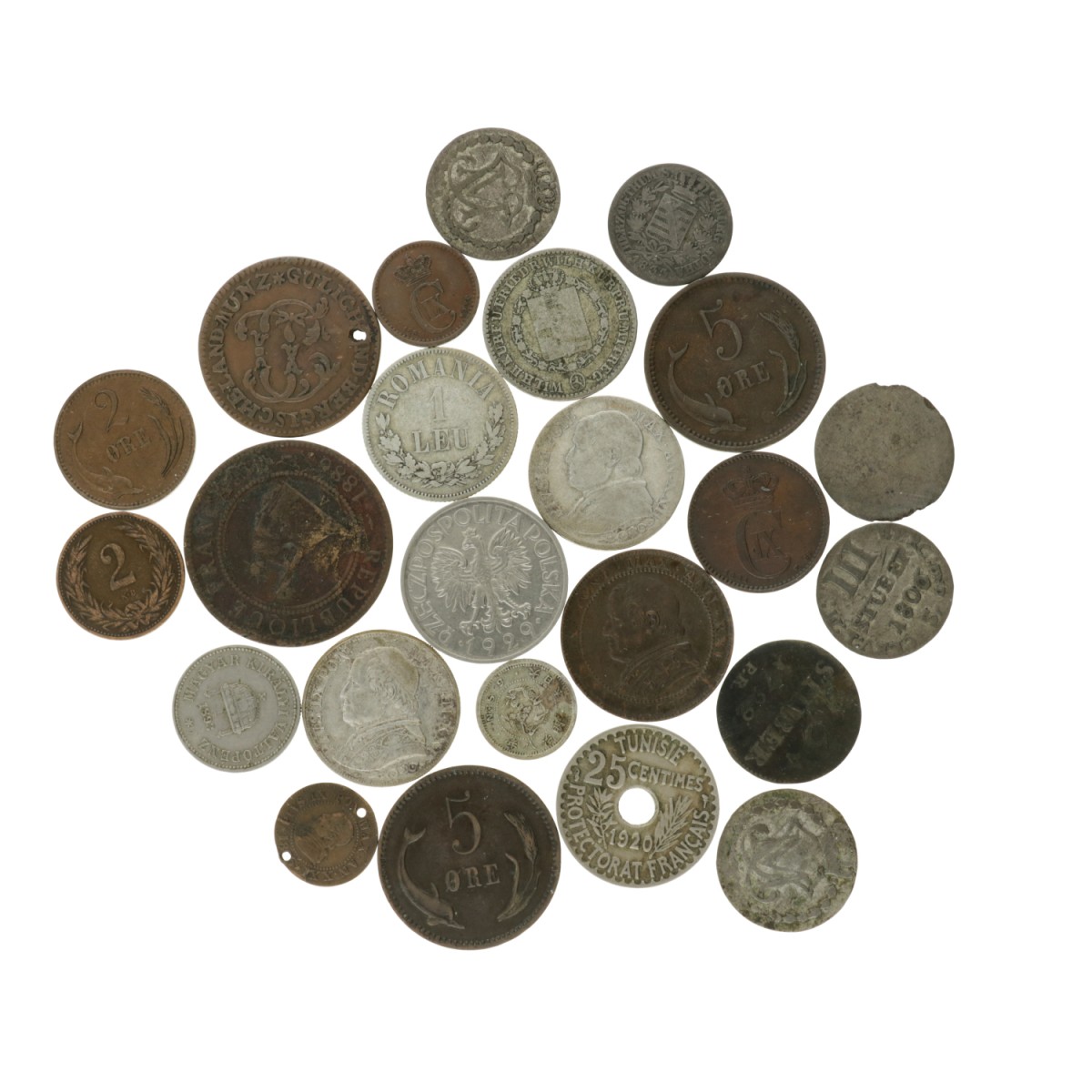 World. Lot (24) Silver and Copper Coins. 19e en 20e eeuw.