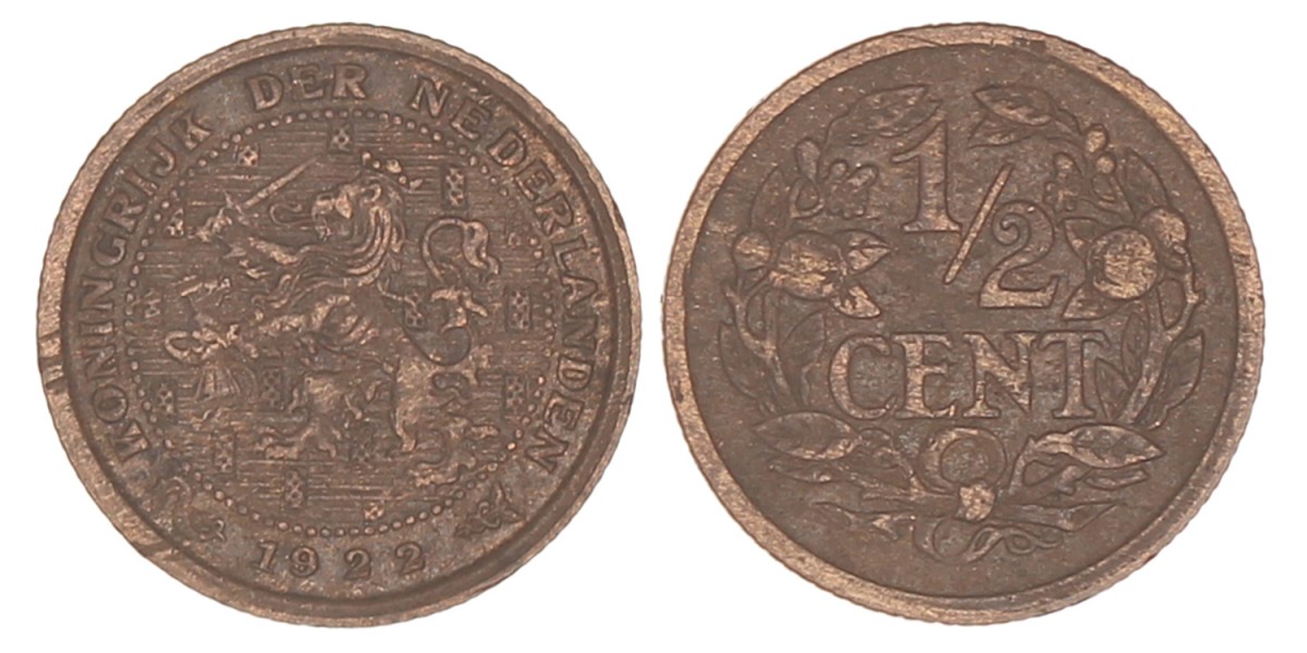 ½ Cent. Wilhelmina. 1922. Prachtig.