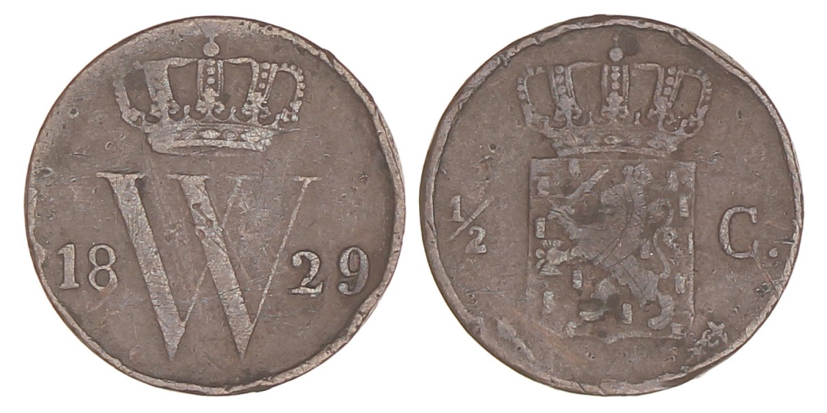 ½ Cent. Willem I. 1829U. Zeer Fraai +.
