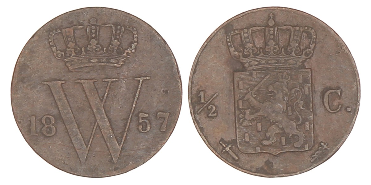 ½ Cent. Willem III. 1857. Zeer Fraai.