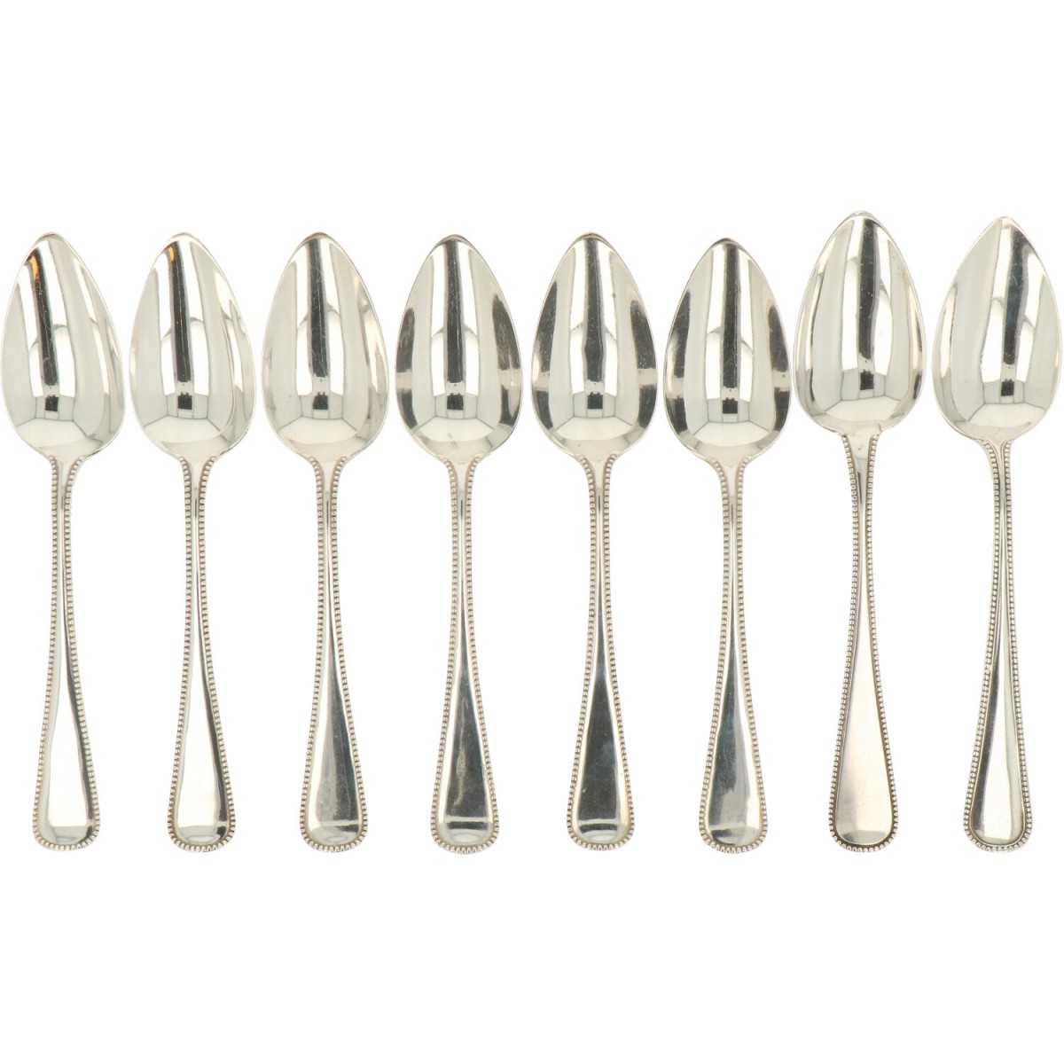 (8) Delig set dessertlepels zilver.