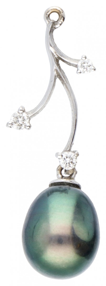 18 kt. Witgouden Mikura Pearls hanger bezet met ca. 0.05 ct. diamant en Tahiti parel.