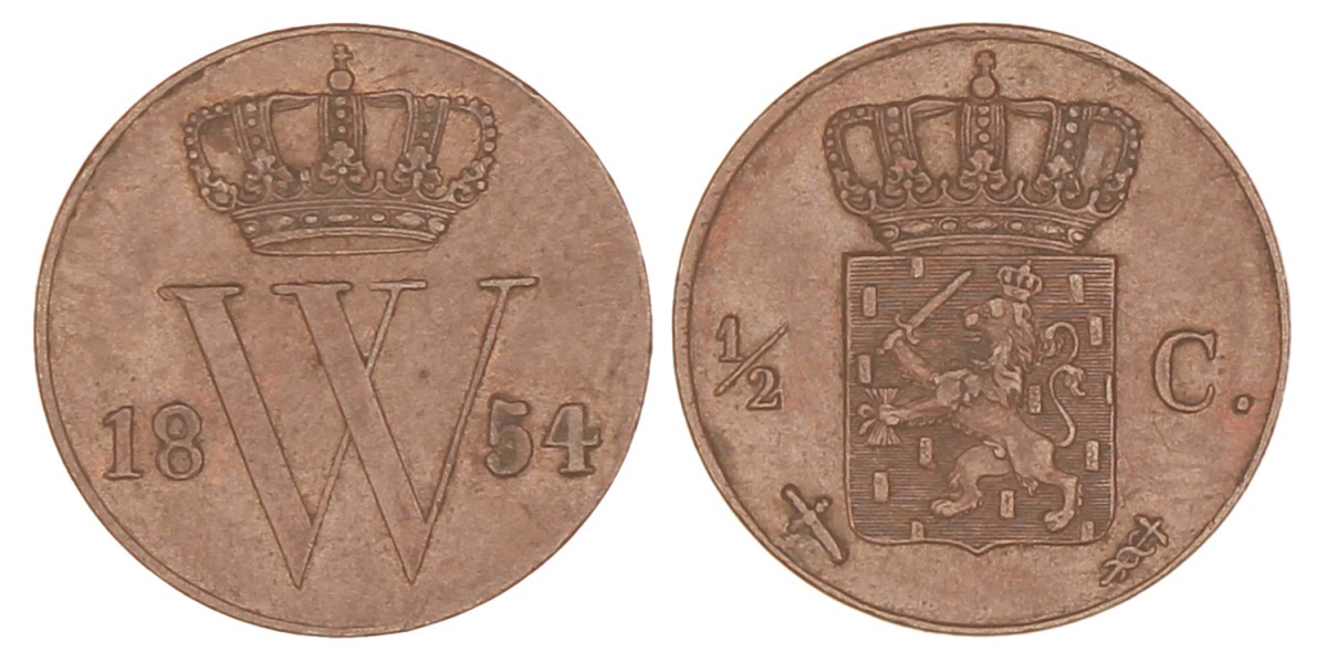 ½ Cent. Willem III. 1854. Prachtig.