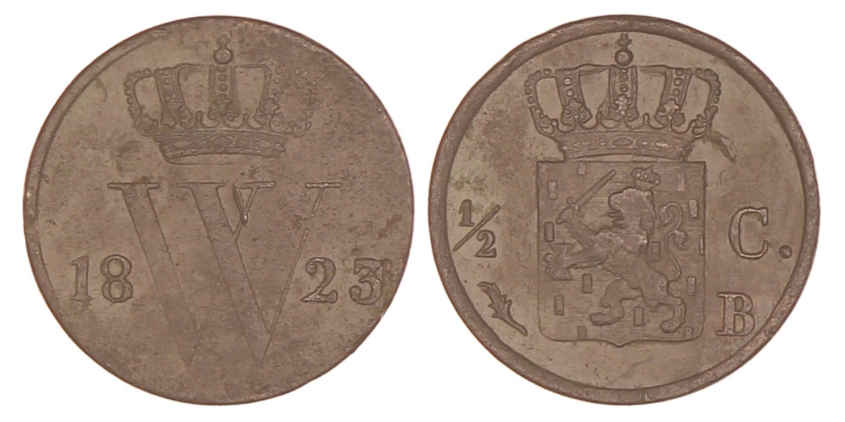 ½ Cent. Willem I. 1823 B. Zeer Fraai / Prachtig.