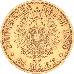 German States. Württemberg. Karl I. 20 Mark. 1874 F.