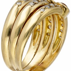 18 kt. Geelgouden ring bezet met ca. 0.24 ct. diamant, saffier, robijn en citrien.