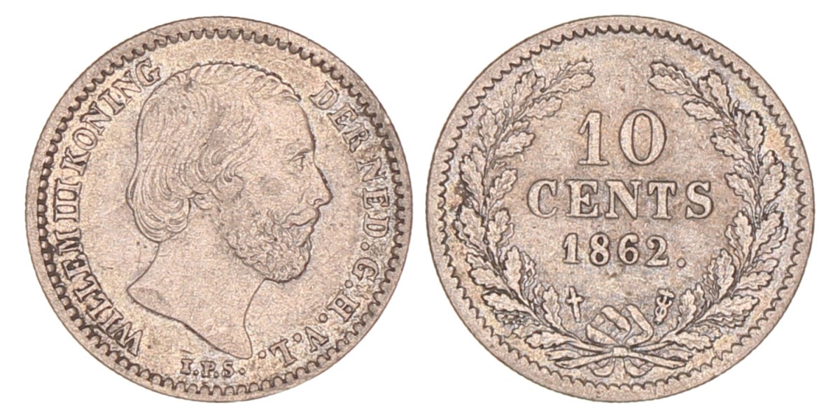 10 Cent. Willem III. 1862. Zeer Fraai +.