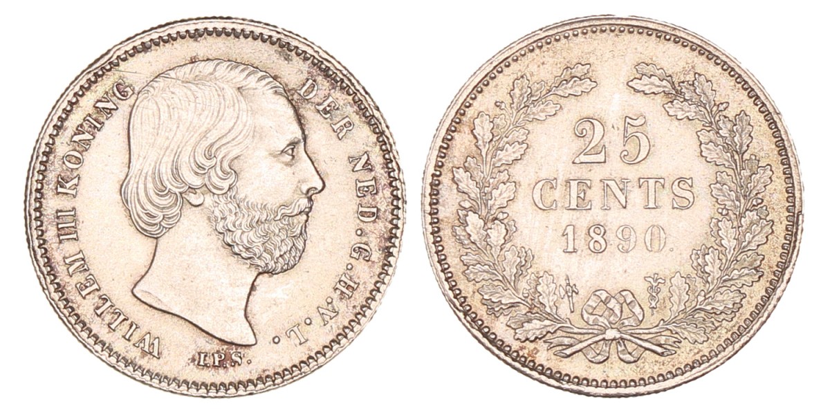 25 Cent. Willem III. 1890. Prachtig.